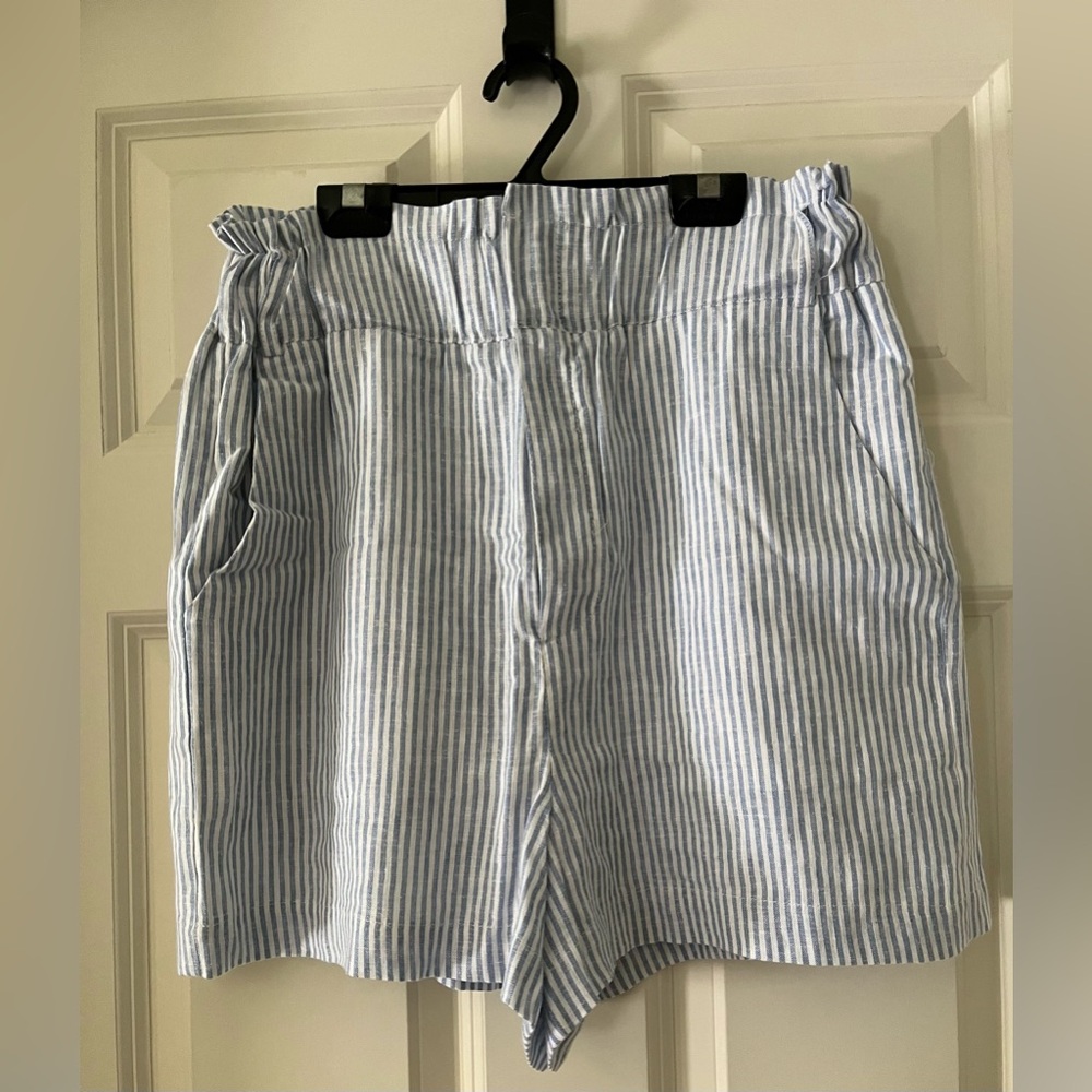 Draper James RSVP Paperbag Shorts blue/white striped high waist size M cotton